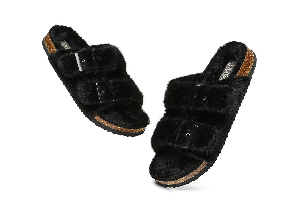 Ugg fur slides online with strap