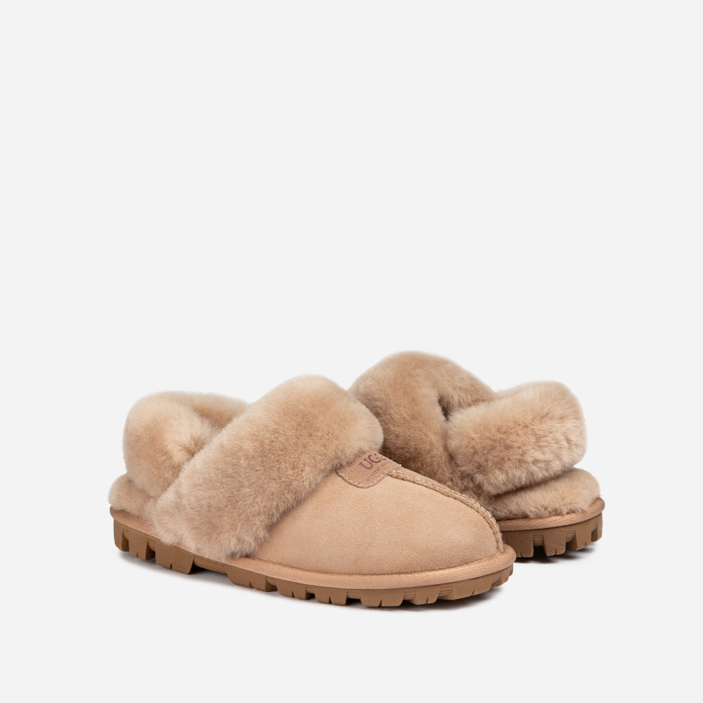 OZWEAR UGG COQUETTE SLIPPER (ELASTIC LOGO & WOOL STRAP)( DETACHABLE FEATURE)(2CM) OB114CD