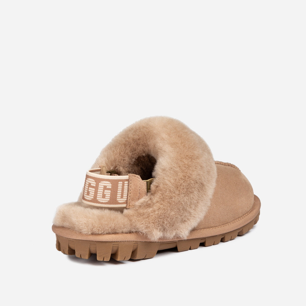 OZWEAR UGG COQUETTE SLIPPER (ELASTIC LOGO & WOOL STRAP)( DETACHABLE FEATURE)(2CM) OB114CD