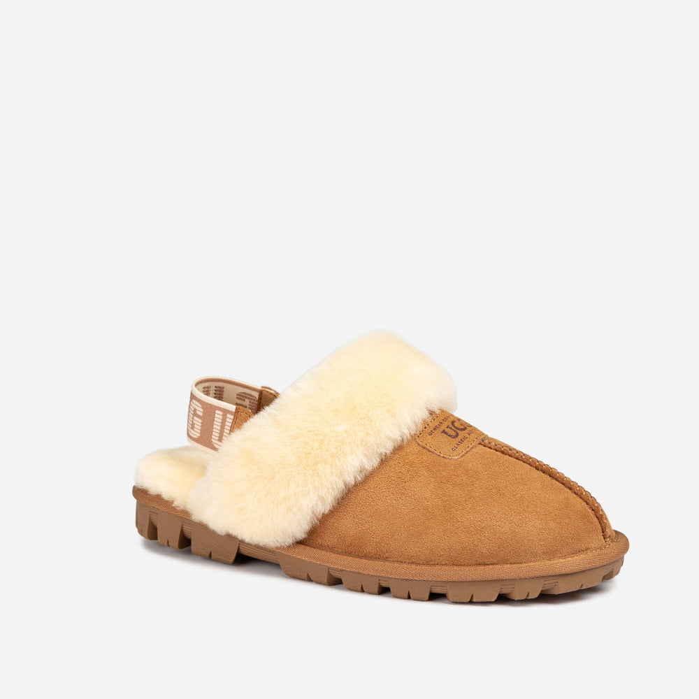 OZWEAR UGG COQUETTE SLIPPER (ELASTIC LOGO & WOOL STRAP)( DETACHABLE FEATURE)(2CM) OB114CD