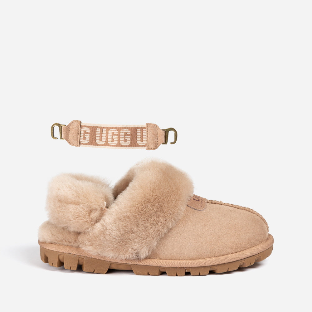 OZWEAR UGG COQUETTE SLIPPER (ELASTIC LOGO & WOOL STRAP)( DETACHABLE FEATURE)(2CM) OB114CD