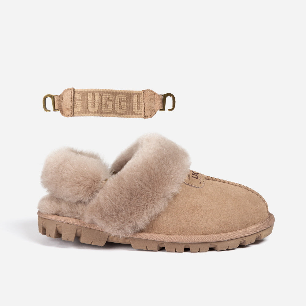 OZWEAR UGG COQUETTE SLIPPER (ELASTIC LOGO & WOOL STRAP)( DETACHABLE FEATURE)(2CM) OB114CD