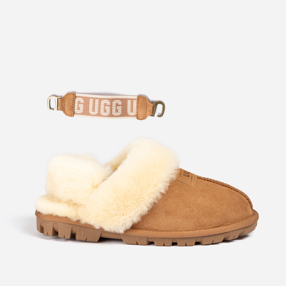 OZWEAR UGG COQUETTE SLIPPER (ELASTIC LOGO & WOOL STRAP)( DETACHABLE FEATURE)(2CM) OB114CD